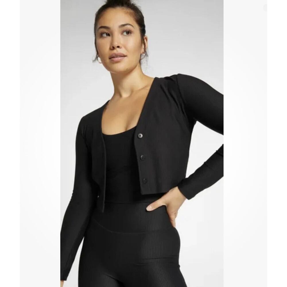 Calia Performance Black Cropped Ribbed Cardigan